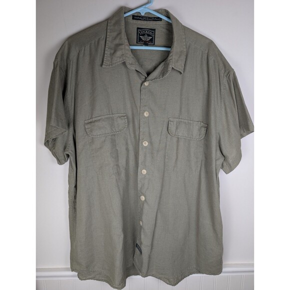 Vintage Dockers Authentic Mens Linen Blend Shirt XL Green Short Sleeve Button Up - Picture 2 of 13